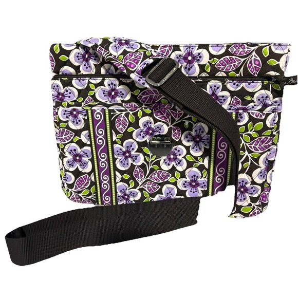 NWT Vera Bradley Plum Petal Attache Bag Retired 14x12x4 Clasp Pocket Zip W/Strap - Picture 10 of 14